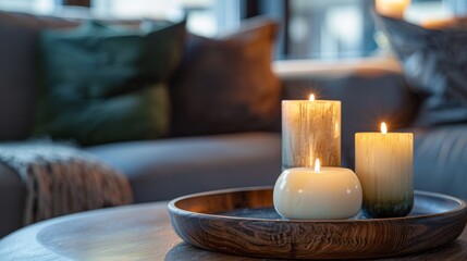 Wooden Tray With Pair of Candles