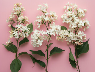 white lilac flowers on pink background in the style o