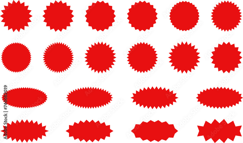 Poster starburst red sticker set - collection of special offer sale oval and round shaped sunburst labels a