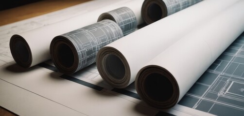 Fototapeta premium Paper architectural drawings and blueprint