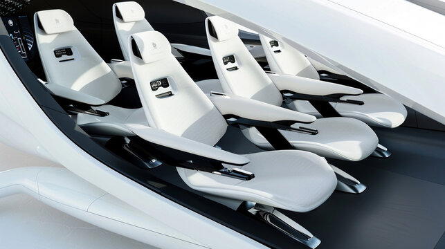 Modern Luxury Electric Vehicle Interior with White Leather Seats