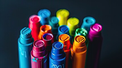 fragment of a colorful markers set isolated on white, showcasing the vibrant array of artistic tools. - obrazy, fototapety, plakaty