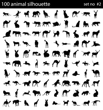 Vector set of 100 very detailed animal silhouettes. Animals icon set with 100 vector. Simple filled farm icons isolated on a white background. Good for apps and web sites. all animal set vector