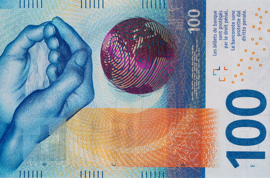 Closeup of 100 Swiss franc banknote