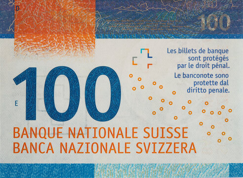 Closeup of 100 Swiss franc banknote