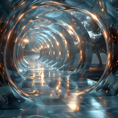Smart paths with hidden sensors respond appropriately to movement and changes in the environment. Tunnel beyond imagination - obrazy, fototapety, plakaty
