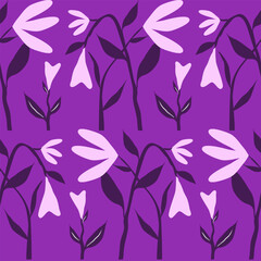 Blooming purple flowers in a seamless pattern. Seamless patterns for designing fabric prints, wallpapers, and covers.