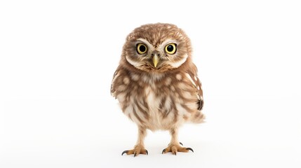 Naklejka premium Little Owl, 50 days old, Athene noctua, standing in front of a white background