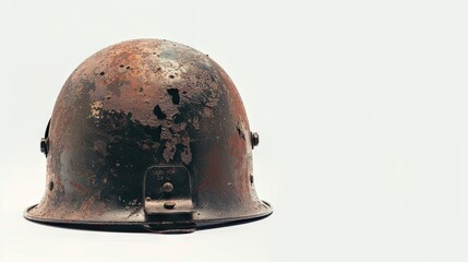 Naklejka premium The old military helmet isolated on white, a powerful symbol of historical combat and military heritage.