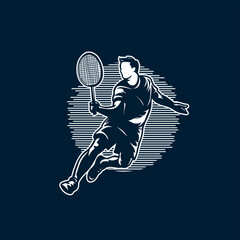 Badminton Jumping Smash Illustration logo design. Modern Passionate Badminton Player In Action Logo design template
