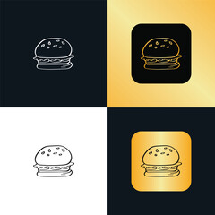 Hamburger food logo vector icon with a thin outline. Hot burger fast food graphic illustrations in modern style.