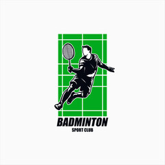 vector logo badminton player in black white