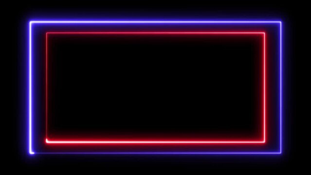Abstract beautiful neon rectangle frame background animation 4k video.