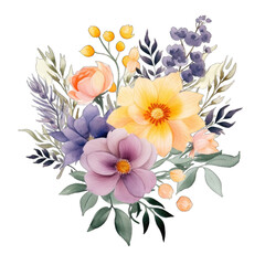 Fototapeta na wymiar Water color hand drawn flower bunch with leaves stock png / transparent
