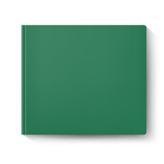 Green covered notebook casting a shadow, positioned on a white surface - 746688613