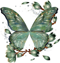 Schmetterlingsflügel in grünlichen Aquarellfarben