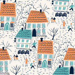 Seamless pattern with  town  houses.