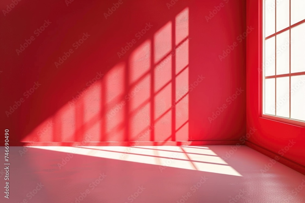 Wall mural Red studio backdrop with window shadows for product display.