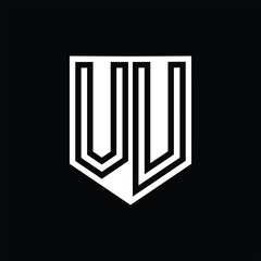 VU Letter Logo monogram shield geometric line inside shield design template