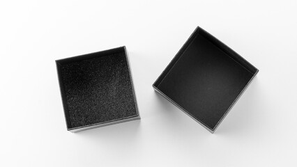 Black Box For a gift, white background. Top View, Design Blank, Blank Space, Studio Photo.