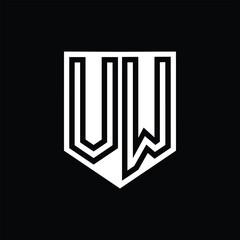 VW Letter Logo monogram shield geometric line inside shield design template