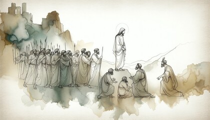 Betrayal and arrest. Life of Jesus. Digital  drawing. - obrazy, fototapety, plakaty