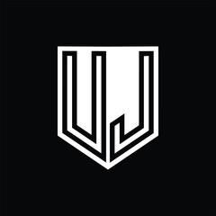 UJ Letter Logo monogram shield geometric line inside shield design template