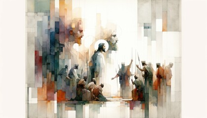 Betrayal and arrest. Life of Jesus. Digital watercolor painting. Concept illustration.