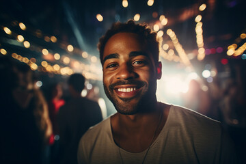 Obraz premium Happy young person having fun night disco club created with generative AI technology