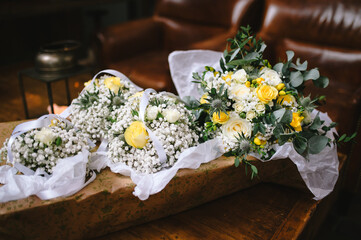 Wedding bouquet of flowers white and yellow roses