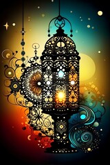 Ramadan Beautiful Lantern, Beautiful and Colorful Lantern, Ramadan Kareem Lantern. Lantern With Design on Background.