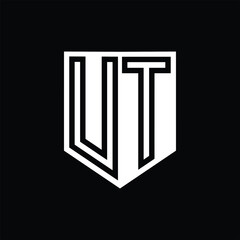 UT Letter Logo monogram shield geometric line inside shield design template
