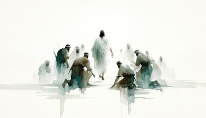 Betrayal and arrest. Life of Jesus. Digital watercolor painting.