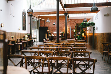 Wooden chairs at a wedding venue