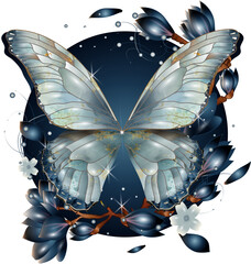 blauer Fantasie Schmetterling  mit dunkler Magnolie
