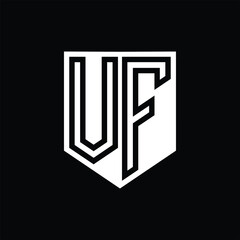 VF Letter Logo monogram shield geometric line inside shield design template