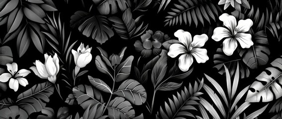 floral jungle in black and white Generative AI