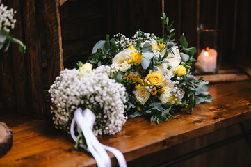 Bouquet of flowers on wooden table