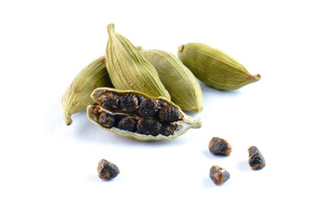 Cardamom pods and seeds concept background