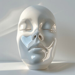 sculpture en céramique d'un visage de femme les yeux fermés - obrazy, fototapety, plakaty