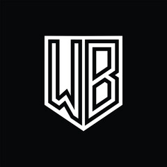 WB Letter Logo monogram shield geometric line inside shield design template