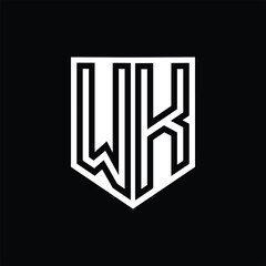 WK Letter Logo monogram shield geometric line inside shield design template