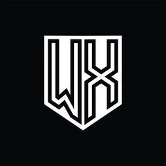 WX Letter Logo monogram shield geometric line inside shield design template