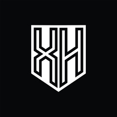 XH Letter Logo monogram shield geometric line inside shield design template