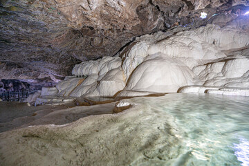 The scenic views of Kaklık cave which is full of dripstones, stalactites and stalagmites. There...