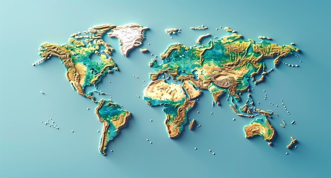 Fototapeta 3D world map illustration  