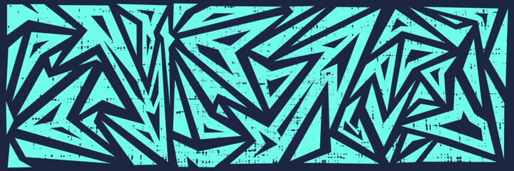 Abstract zigzag background in cyan and black color. Graffiti art vector. Suitable for backdrop, poster and cover template.