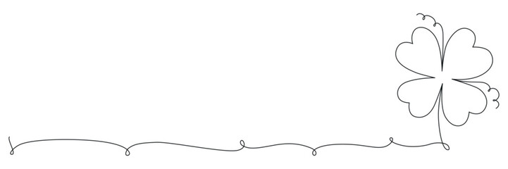 Clover flower banner for Saint Patrick day - good lucky symbol, single line. Vector stock minimalism illustration isolated on white background for design template invitation frame. Editable stroke.