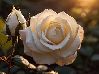 White rose in the sunset light