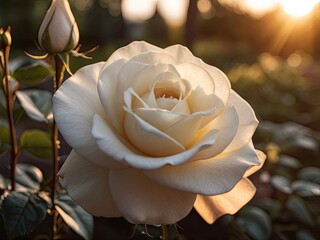 White rose in the sunset light